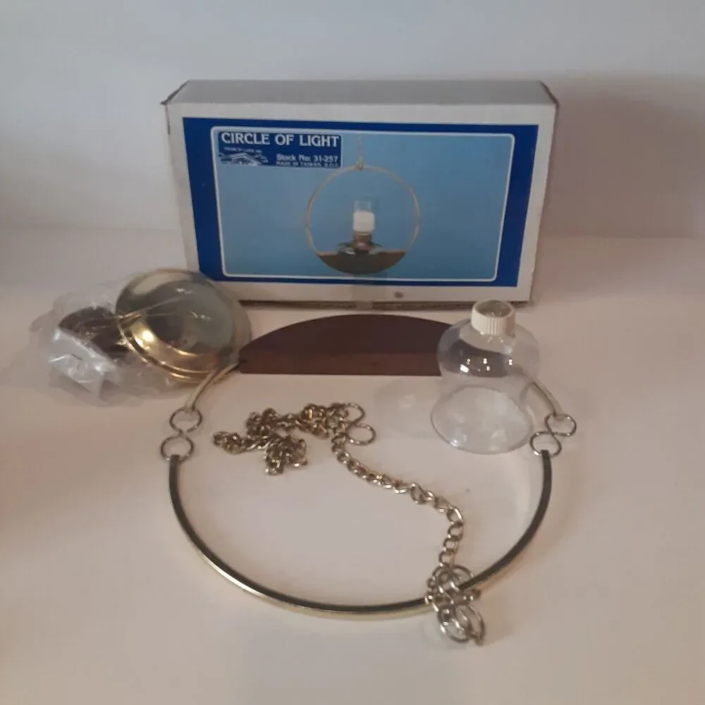 Vintage New Circle Of Light Candle Holder Wood & Brass Mid Century